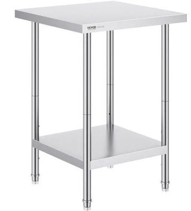 Main image of VEVOR Stainless Steel Prep Table, 24 x 24 x 34 Inch, Heavy Duty Metal Worktable with 3 Adjustable Height Levels, Commercial Workstation for Kitchen Garage Restaurant Backyard