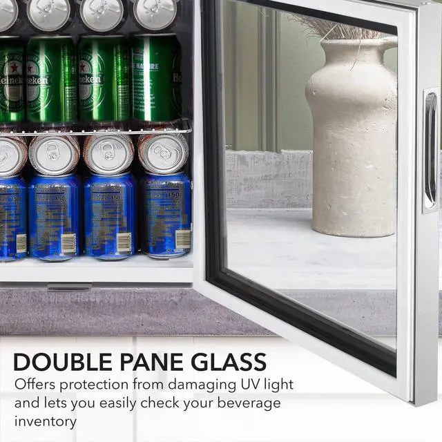 Alt view image 5 of 7 - Beverage Refrigerator with Double-Layer Glass Door, 68-Can 1.6 Cu Ft Freestanding Drink Mini Fridge, BR-062WS, Stainless Steel