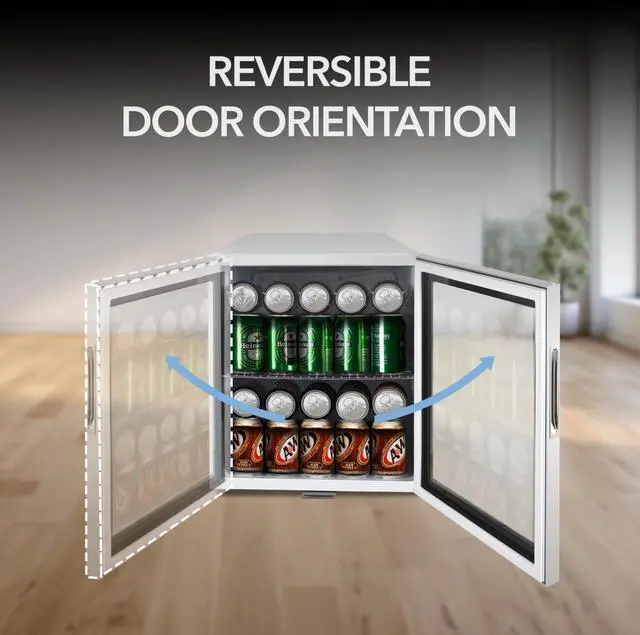Alt view image 6 of 7 - Beverage Refrigerator with Double-Layer Glass Door, 68-Can 1.6 Cu Ft Freestanding Drink Mini Fridge, BR-062WS, Stainless Steel