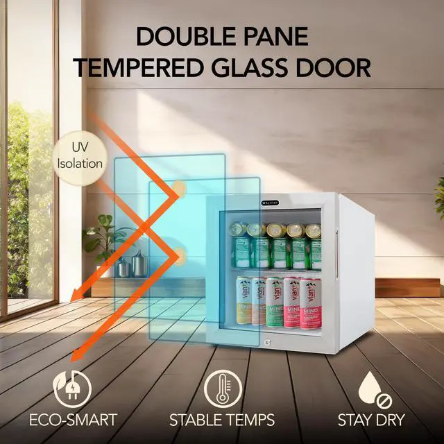 Alt view image 7 of 7 - Beverage Refrigerator with Double-Layer Glass Door, 68-Can 1.6 Cu Ft Freestanding Drink Mini Fridge, BR-062WS, Stainless Steel