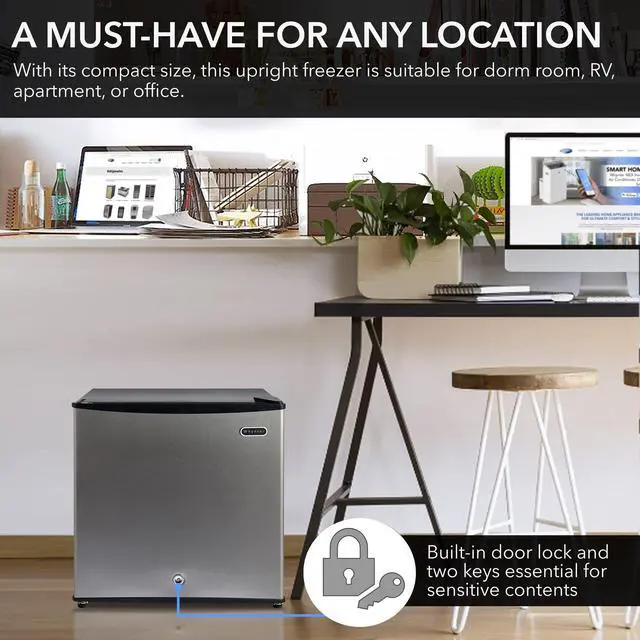 Alt view image 3 of 6 - CUF-112SS Mini, Energy Star Rated Small Upright Freezer with Lock, Stainless Steel -1.1 Cubic Feet
