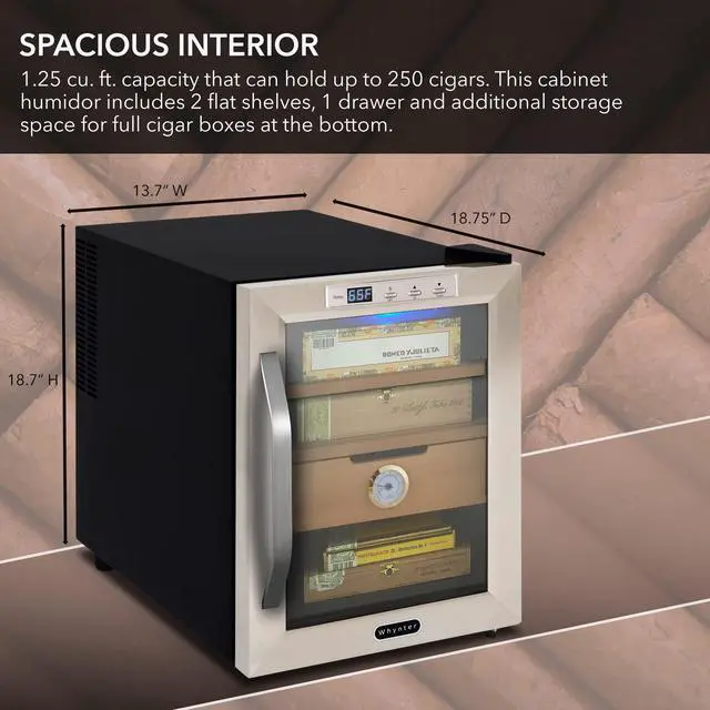 Alt view image 11 of 15 - Whynter Stainless Steel 1.2 cu. ft. Cigar Cooler Humidor