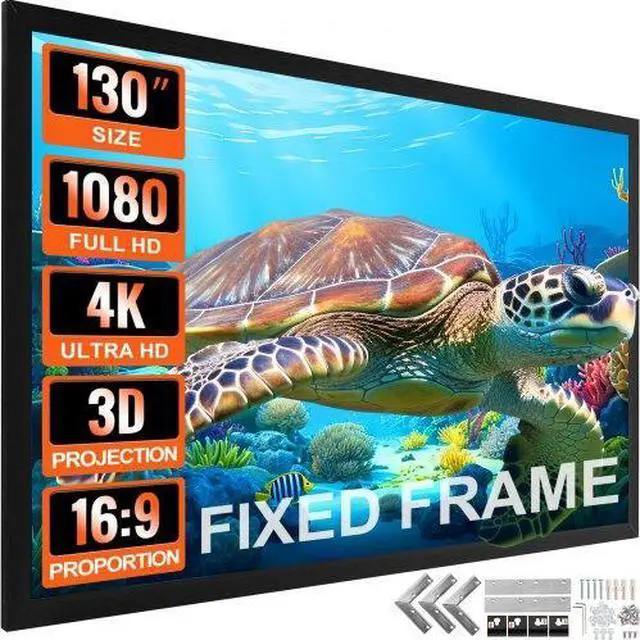 Alt view image 2 of 3 - VEVOR 130" Aluminum Fixed Frame 16:9 Projector Screen Velvet Matte White Home Theater
