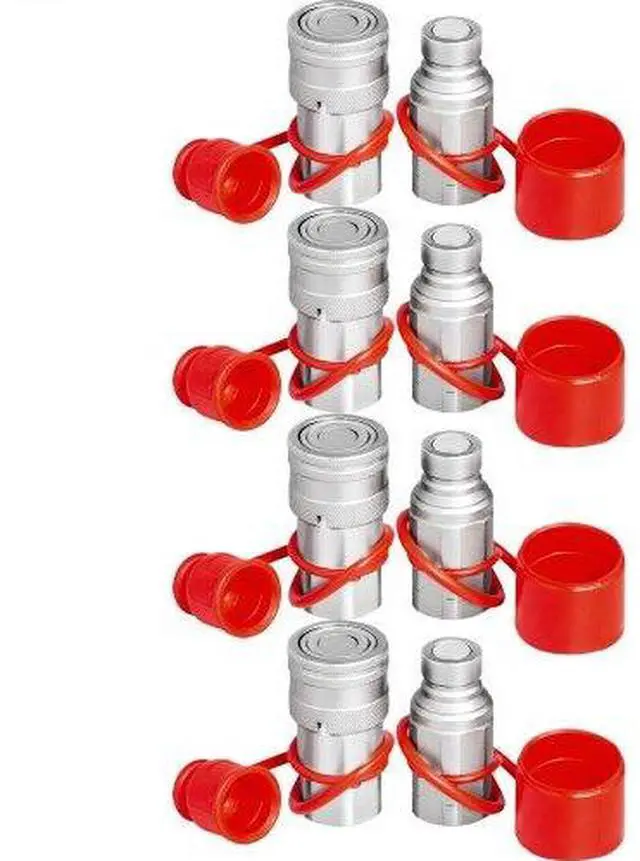 Alt view image 2 of 3 - 4 Sets 1/2" Npt Hydraulic Couplers Flat Face Quick Connect Skid Steer Bobcat