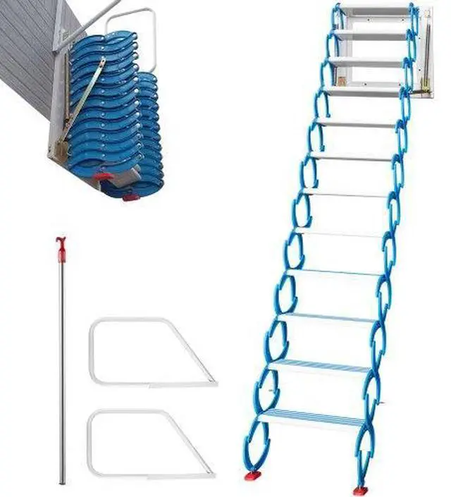 Alt view image 2 of 3 - VEVOR Attic Steps Pull Down Attic Stairs 12 Steps Pulldown Attic Stairs Blue