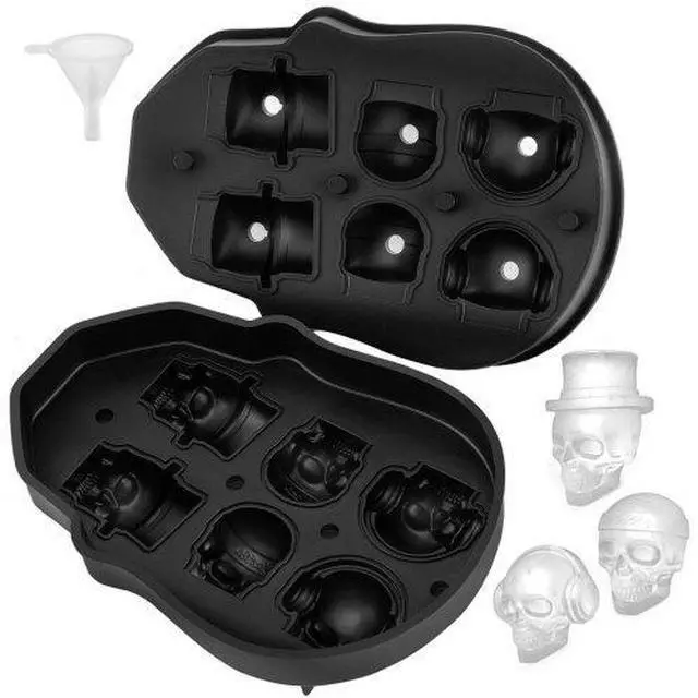 Alt view image 9 of 9 - VEVOR Skull Ice Cube Tray Ice Ball Maker 6-Grid Black Silicone Tray for Beverage
