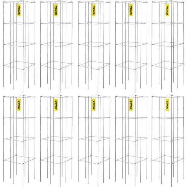 Alt view image 2 of 10 - VEVOR Tomato Cages, 11.8" x 11.8" x 46.1", 10 Packs Square Plant Support Cages, Silver PVC-Coated Steel Tomato Towers for Climbing Vegetables, Plants, Flowers, Fruits