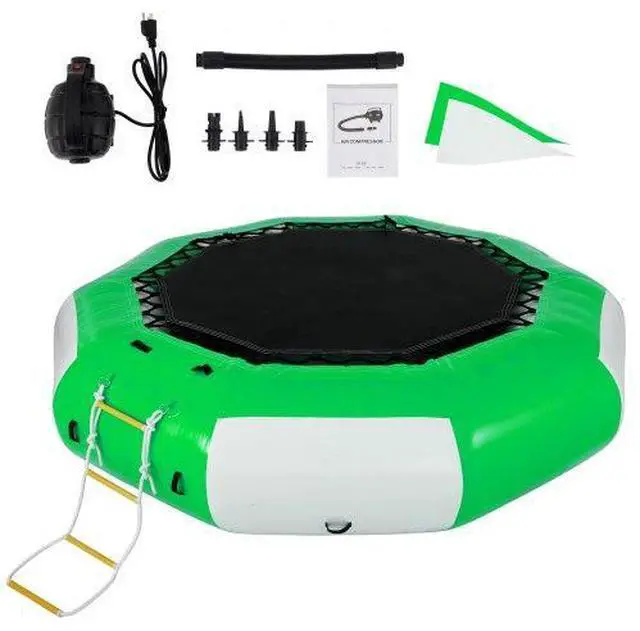 Alt view image 2 of 3 - VEVOR 13ft Inflatable Water Bouncer, Green Water Trampoline Splash Padded Inflatable Bouncer Bounce Swim Platform for Water Sports
