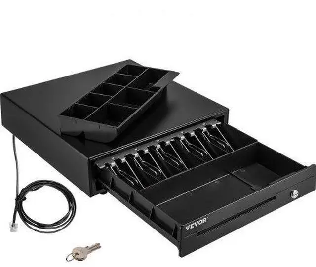 Alt view image 2 of 11 - VEVOR Cash Register Drawer, 16" 12 V, for POS System with 5 Bill 8 Coin Cash Tray, Removable Coin Compartment & 2 Keys Included, RJ11/RJ12 Cable for Supermarket, Bar, Coffee Shop, Restaurant