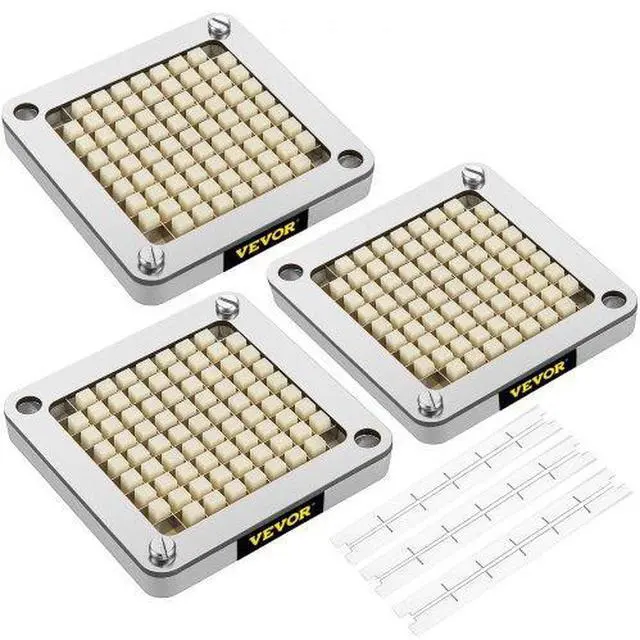 Alt view image 2 of 3 - VEVOR Replacement Chopper Blade, 3/8 inch, 3 PCS French Fry Blade Assembly with 6 Extra Knives, Stainless Steel Dicer Parts and Push Block for Cutting Potatoes Carrots Onions Cucumbers Mushrooms