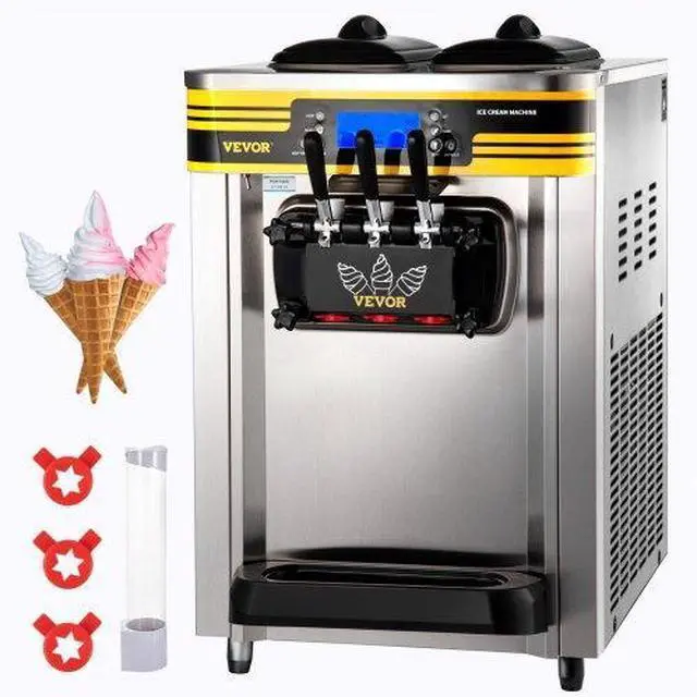 Alt view image 2 of 2 - VEVOR Commercial Ice Cream Maker, 22-30L/H Yield, 2350W Countertop Soft Serve Machine w/ 2x6L Hopper 2L Cylinder LCD Panel Puffing Shortage Alarm, Frozen Yogurt Maker for Restaurant Snack Bar, Silver