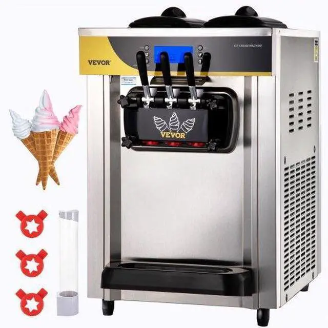 Alt view image 2 of 2 - VEVOR Commercial Ice Cream Maker, 22-30L/H Yield, 2200W Countertop Soft Serve Machine w/ 2x6L Hopper 2L Cylinder LCD Panel Puffing Shortage Alarm, Frozen Yogurt Maker for Restaurant Snack Bar, Silver