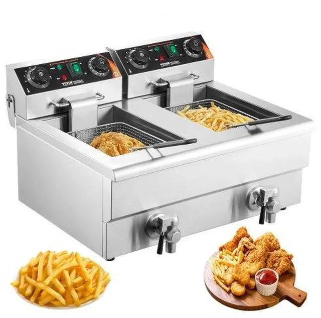 Alt view image 9 of 9 - VEVOR Commercial Electric Deep Fryer Countertop Deep Fryer with Dual Tanks 3000W