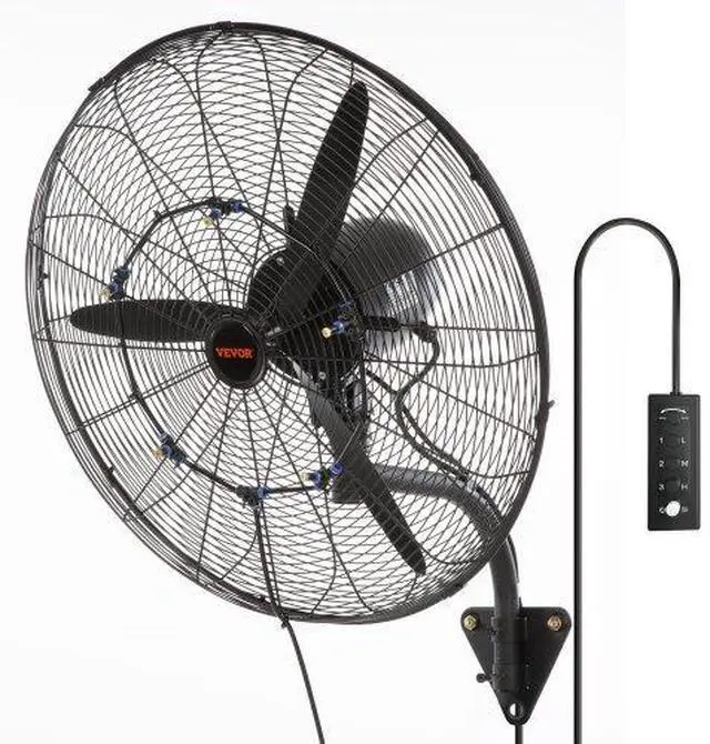 Alt view image 2 of 6 - VEVOR Wall-Mount Misting Fan, 24 Inch, 3-speed High Velocity Max. 7000 CFM, Waterproof Oscillating Industrial Wall Fan, Commercial or Residential for Warehouse, Greenhouse, Workshop, Black, ETL Listed