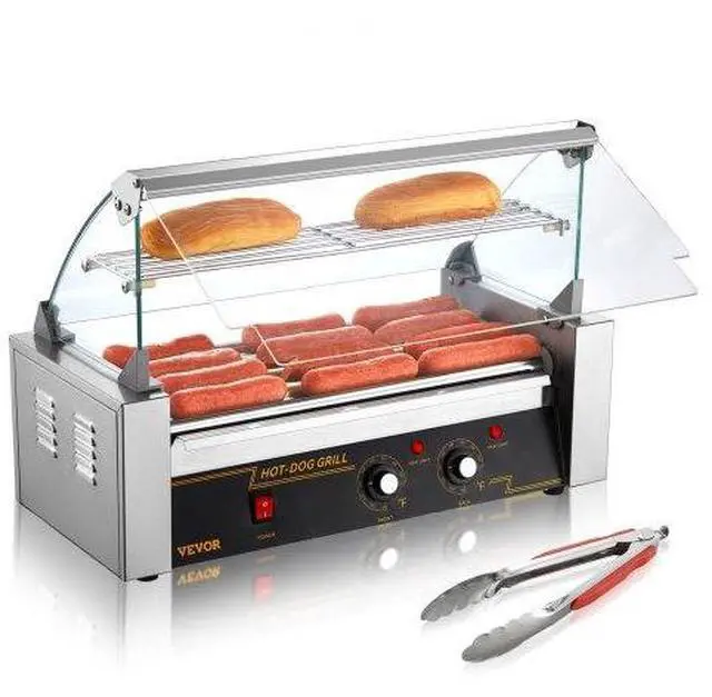 Alt view image 9 of 9 - VEVOR Hot Dog Roller 5 Rollers 12 Hot Dogs Capacity, 750W Stainless Sausage Grill Cooker Machine with Dual Temp Control Glass Hood Acrylic Cover Bun Warmer Shelf Removable Oil Drip Tray ETL Certified