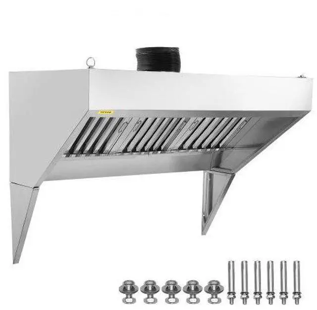Main image of VEVOR Commercial Exhaust Hood, 7FT Food Truck Hood Exhaust, 201 Stainless Steel Concession Trailer Hood with 3 Detachable U-shaped Grid Oil Filter Mesh, Rust Resistant Vent Hood for Kitchen Restaurant