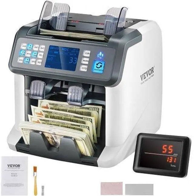 Main image of VEVOR Money Counter Machine, Bill Counter with Mixed Denomination, 2CIS, SN, UV, IR, MG, DD Counterfeit Detection, Multi Currency, Value Counting Cash Counter and Sorter, Printer Enabled
