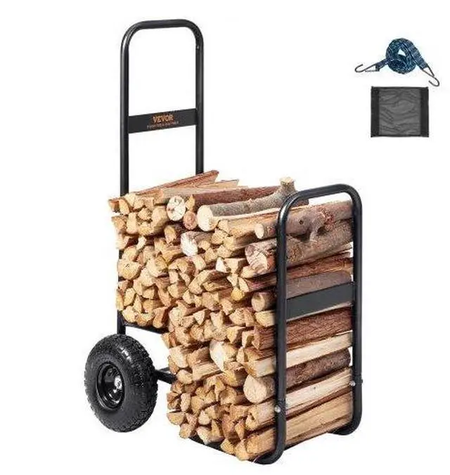 Main image of VEVOR Firewood Log Cart, 250 lbs Load Capacity, Outdoor and Indoor Wood Rack Storage Mover with Pneumatic Rubber Wheels, Heavy Duty Steel Dolly Hauler, Firewood Carrier for Fireplace, Fire Pit, Black