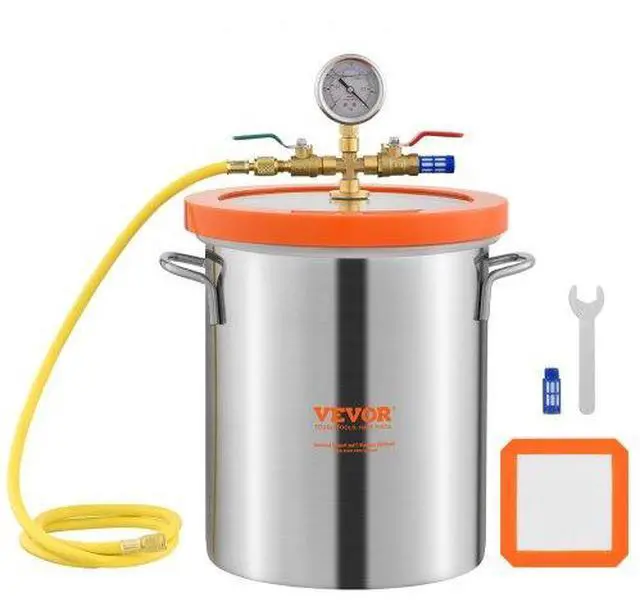 Main image of VEVOR 5 Gallon Vacuum Chamber, Upgraded Tempered Glass Lid Vacuum Degassing Chamber, 304 Stainless Steel Chamber, for Stabilizing Wood, Resin Degassing, Silicone Degassing and Plaster Degassing