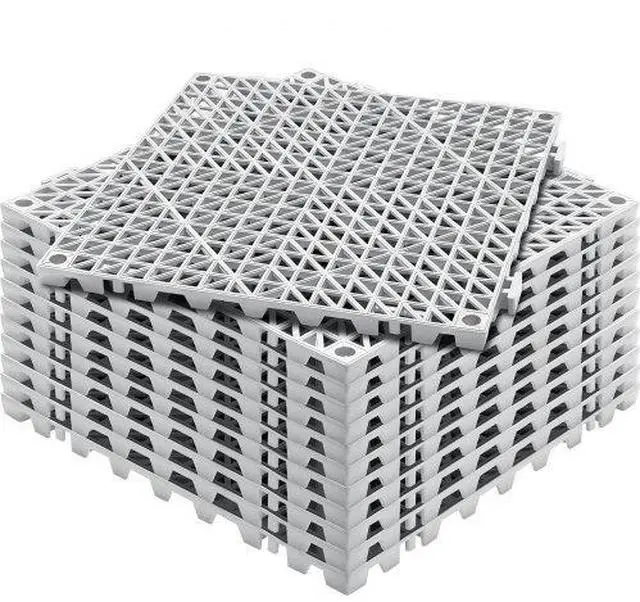 Main image of VEVOR Modular Interlocking Cushion, 12 Pack 12" x 12" Splicing Drainage Mats, PVC Interlocking Drainage Floor Tiles, Non-Slip Drainage Holes for Restroom, Bathroom, Kitchen, Pool, Wet Areas, Gray