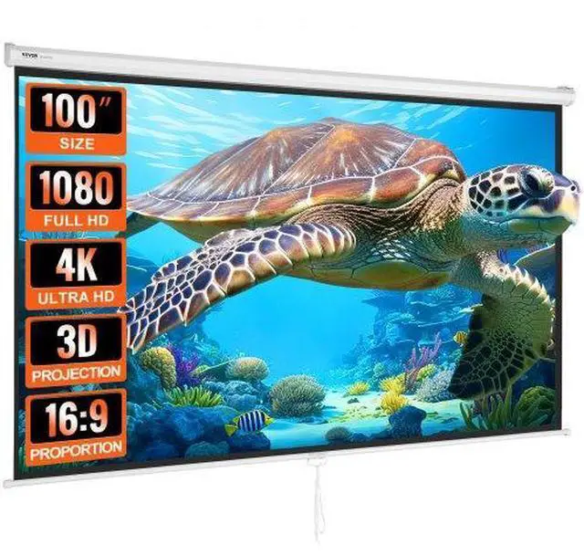 Main image of VEVOR Manual Projector Screen, 100 inch 16:9 4K 1080 HD Retractable Pull Down Projector Screen, Auto-Locking Portable Movie Screen for Family Home Office Theater
