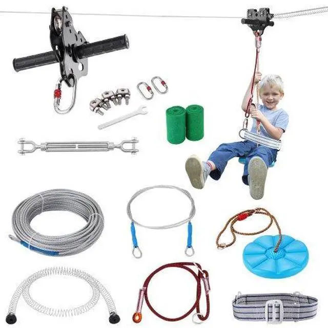 Main image of VEVOR Zipline Kit for Kids and Adult, 80 ft Zip Line Kits Up to 500 lb, Backyard Outdoor Quick Setup Zipline, Playground Entertainment with Stainless Steel Zipline, Spring Brake, Safety Harness, Seat