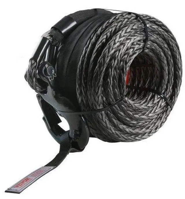 Main image of VEVOR Synthetic Winch Rope, 3/8 Inch x 85 Feet 26,500 lbs Synthetic Winch Line Cable Rope with Protective Sleeve + Forged Winch Hook + Pull Strap, Universal Fit for SUV, Large Off-Road Vehicle, Truck