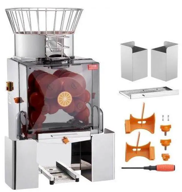Main image of VEVOR Commercial Orange Juicer Machine, 120W Automatic Feeding Juice Extractor, Stainless Steel Juice Extractor for 25 Oranges Per Minute, with Pull-Out Filter Box, PC Cover, 2 Peel Collecting Buckets