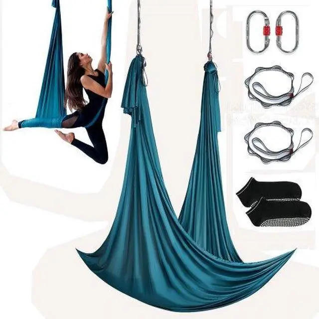 Main image of VEVOR Aerial Yoga Hammock & Swing, 5.5 Yards, Aerial Yoga Starter Kit with 100gsm Nylon Fabric, Full Rigging Hardware & Easy Set-up Guide, Antigravity Flying for All Levels Fitness Bodybuilding, Green
