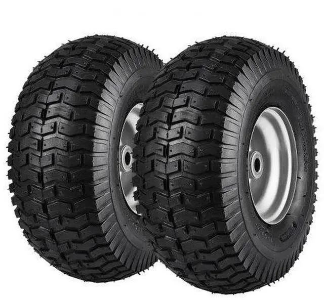 Main image of VEVOR Lawn Mower Tires, 15x6-6" Lawn Tractor Tires, 2-Pack Tire and Wheel Assemblies, Turf Pneumatic Tires with 3" Centered Hub and 3/4" Bushing Size, 16 PCS Adapters for Riding Mowers Lawn Tractors