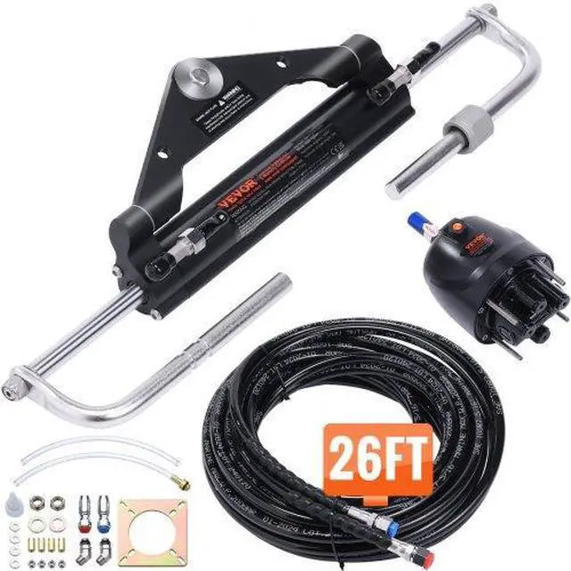 Main image of VEVOR Hydraulic Outboard Steering Kit, 150HP, Marine Boat Hydraulic Steering System, with Helm Pump Two-Way Lock Cylinder and 26 Feet Hydraulic Steering Hose, for Single Station Single-Engine Boats