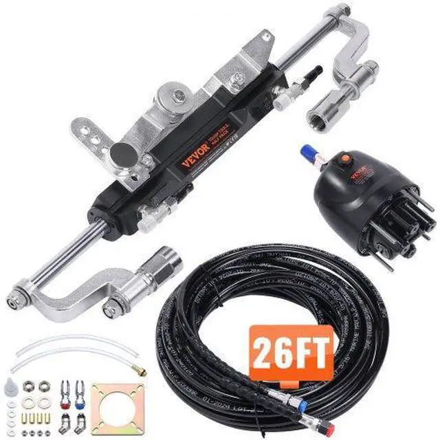 Main image of VEVOR Hydraulic Outboard Steering Kit, 300HP, Marine Boat Hydraulic Steering System, with Helm Pump Two-Way Lock Cylinder and 26 Feet Hydraulic Steering Hose, for Single Station Single-Engine Boats