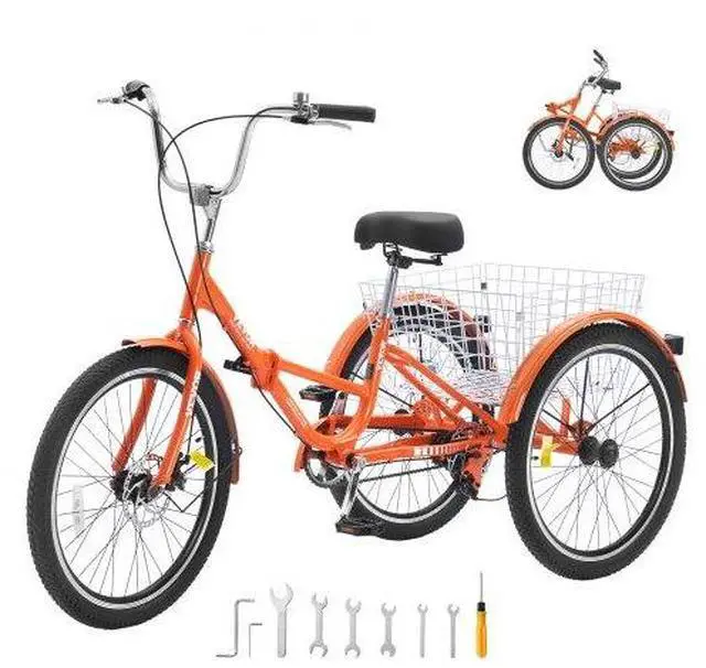 Main image of VEVOR Folding Adult Tricycle, 20-Inch Adult Folding Trikes, Lightweight Aluminum Alloy 3 Wheel Cruiser Bike with Large Rear Basket, Shopping Picnic Foldable Tricycles for Adults, Women, Men, Seniors