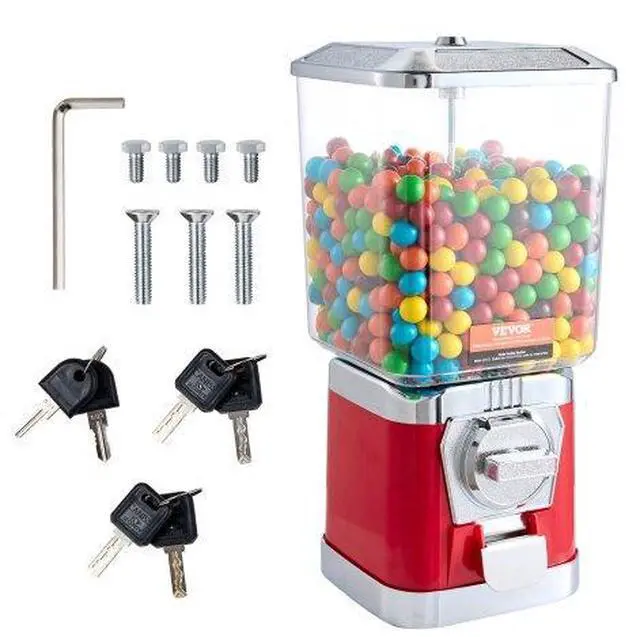 Main image of VEVOR 17"H Gumball Machine Vending Coin Bank Vintage Candy Dispenser PC Red