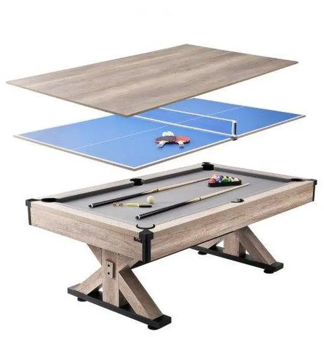 Main image of VEVOR Billiards Table Combo Set, 7ft 3-in-1 Multi Game Table with Dining, Pool, and Tennis Table, Includes Full Set of Accessories, Wood Color with Grey Cloth, Perfect for Family Game Room Kids Adults