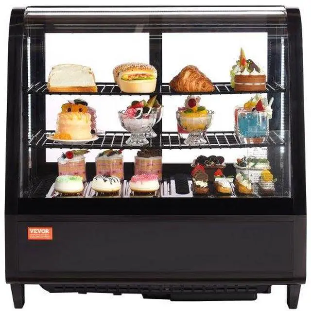 Alt view image 2 of 10 - VEVOR Refrigerated Display Case, 3.5 Cu.Ft./100L, 2-Tier, Countertop Pastry Display Case Commercial Display Refrigerator with LED Lighting, TURBO Cooling, Frost-Free Air-Cooling, Rear Sliding Door