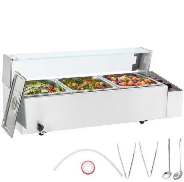 Main image of VEVOR  Commercial Electric Food Warmer Countertop Buffet 3*8Qt with Glass Shield