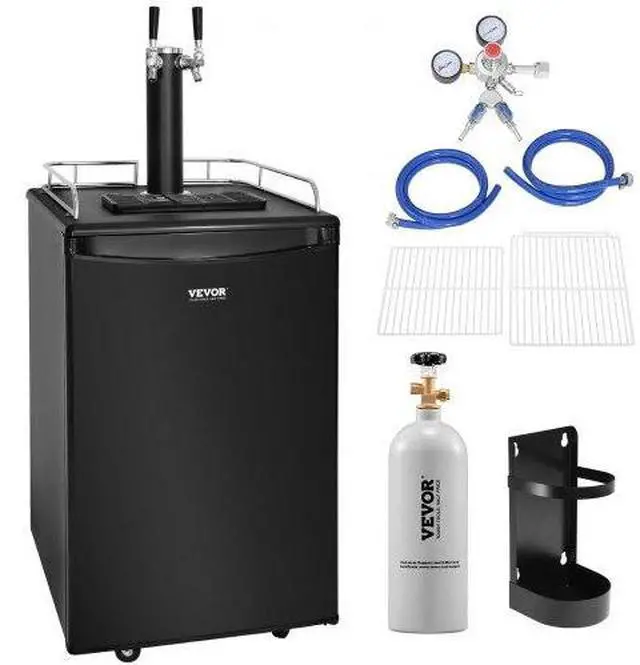 Alt view image 3 of 4 - VEVOR Beer Kegerator, Dual Tap Draft Beer Dispenser, Full Size Keg Refrigerator With Shelves, CO2 Cylinder, Drip Tray & Rail, 32F- 50F Temperature Control, Holds 1/6, 1/4, 1/2 Barrels, Black
