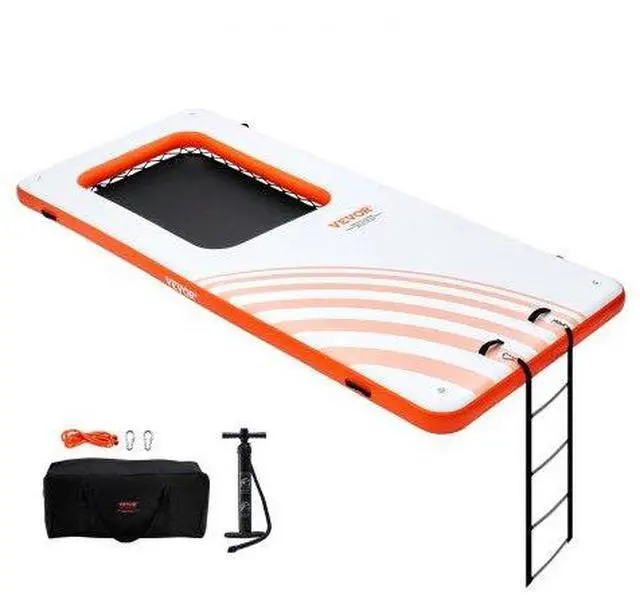 Main image of VEVOR  Inflatable Floating Dock, 15x6.5FT Inflatable Dock Platform with 4*6FT Trampoline Mesh Pool, Non-Slip Floating Platform Water Mat with Portable Bag & Detachable Ladder for Pool Beach Relaxation