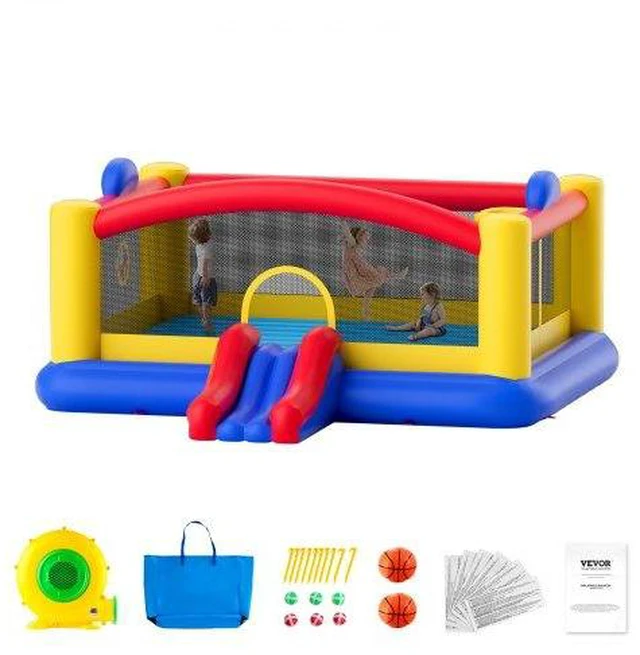 Main image of VEVOR Inflatable Bounce House, Outdoor High Quality Playhouse Trampoline, Jumping Bouncer with Blower, Slide, and Storage Bag, Family Backyard Bouncy Castle, for Kid Ages 310 Years, 177x173x80 inch