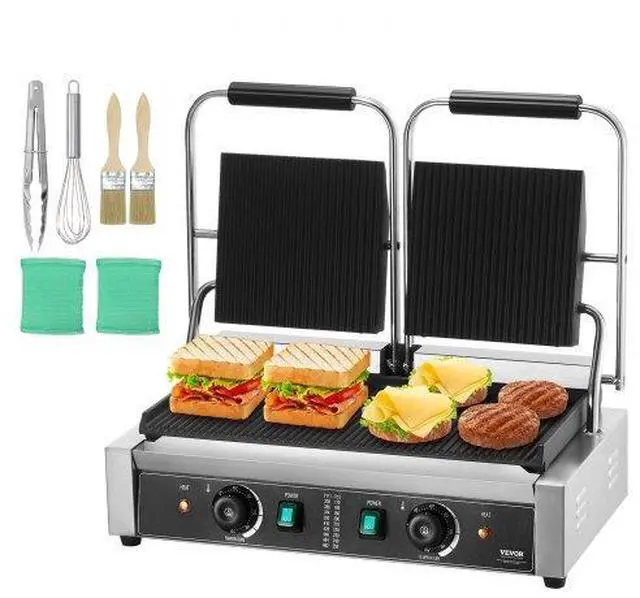 Main image of VEVOR  Commercial Panini Press Grill Electric Sandwich Maker Griddle Plate 19"x9"