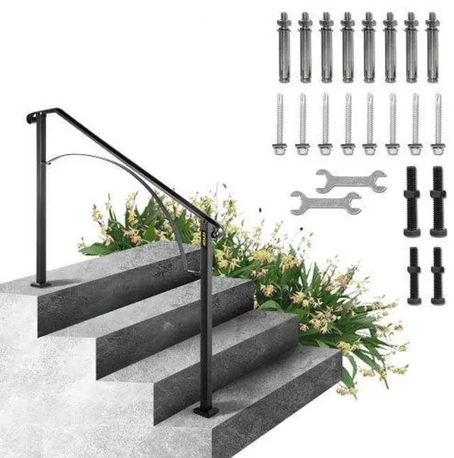 Alt view image 4 of 5 - VEVOR Iron Handrail Arch Hand Railing Rail Fits 3 Steps Black For Garden Paver Steps