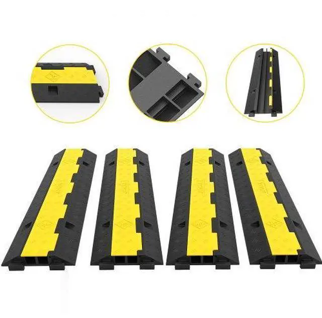 Alt view image 3 of 7 - VEVOR Cable Protector Ramp, 4 Packs 2 Channels Speed Bump Hump, Rubber Modular Speed Bump Rated 11000 LBS Load Capacity, Protective Wire Cord Ramp Driveway Rubber Traffic Speed Bumps Cable Protector