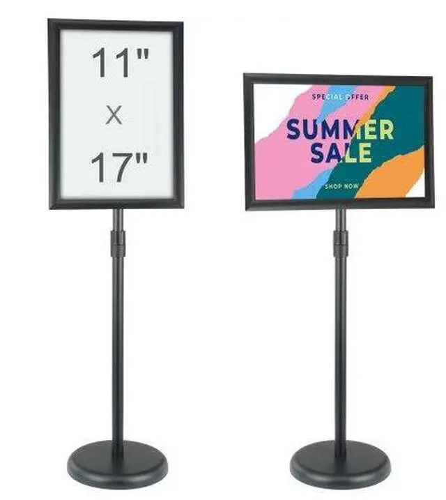 Main image of VEVOR Pedestal Sign Holder, 11 x 17 Inch Vertical and Horizontal Adjustable Poster Stand, Heavy-Duty Floor Standing Sign Holder with Round Base for Display, Advertisement, and Outdoor, Black