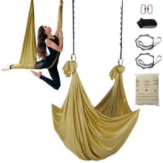 Alt view image 2 of 3 - VEVOR Aerial Yoga Hammock & Swing, 4.4 Yards, Aerial Yoga Starter Kit with 100gsm Nylon Fabric, Full Rigging Hardware & Easy Set-up Guide, Antigravity Flying for All Levels Fitness Bodybuilding, Gold