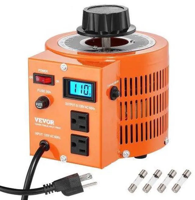 Main image of VEVOR 2000VA Auto Variable Voltage Transformer, 15.3 Amp, 110V Input 0-130V Output AC Voltage Regulator, with LCD Display 4 Extra Fuses Thermal Control Switch for Home Industrial Office