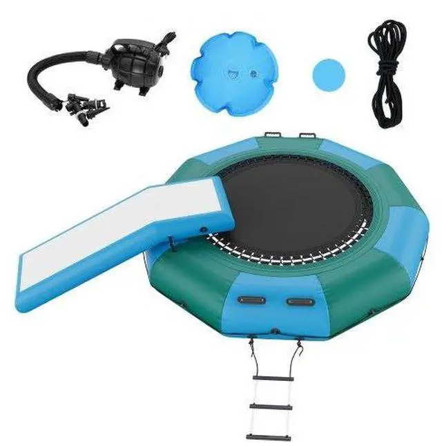 Alt view image 2 of 3 - VEVOR Inflatable Water Bouncer, 10ft Recreational Water Trampoline, Portable Bounce Swim Platform with Slide, 3-Step Ladder & Electric Air Pump, Kid Adult Floating Rebounder for Pool Lake Water Sports
