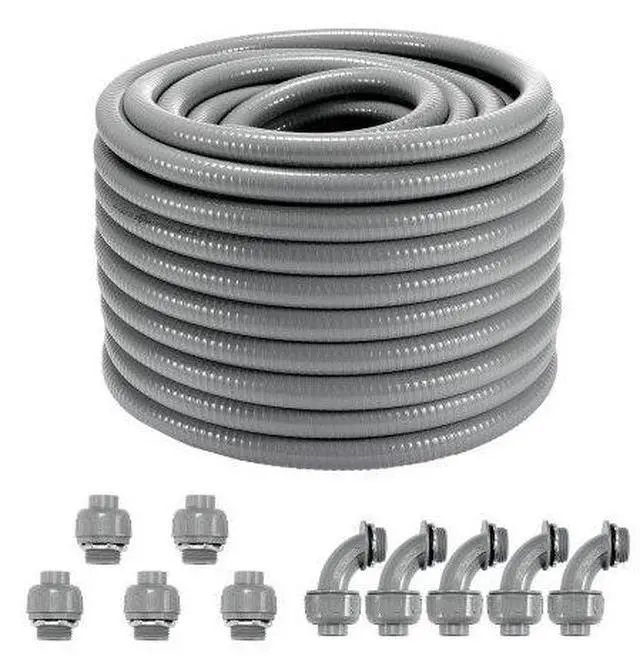 Alt view image 2 of 3 - VEVOR 3/4-Inch Flexible Electrical Conduit, 100 ft, PVC Liquid-Tight Conduit Non-Metallic with 5 Straight and 5 90-Degree Conduit Connector Fittings, for Air Conditioning Motor Controller Pump, IP65
