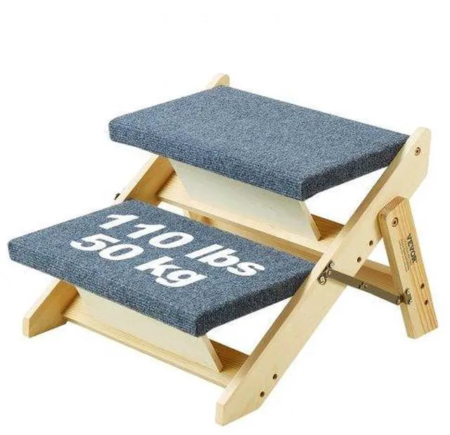 Main image of VEVOR Wood Pet Stairs/Pet Steps, 2-in-1 Foldable Wooden Dog Stair for Beds, Sofa and Cars, Dog Stairs & Ramp with 2 Steps for Small Medium Large Pet, up to 110 lbs