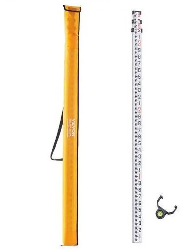 Main image of VEVOR Aluminum Grade Rod, 9-Feet/10ths 3 Sections Telescopic Measuring Rod,Double-Sided Scale 1/10ft Leveling Rod Stick,Aluminum Alloy Survey Rod with Bubble Level&Carrying Bag for Houses,Walls,Floors